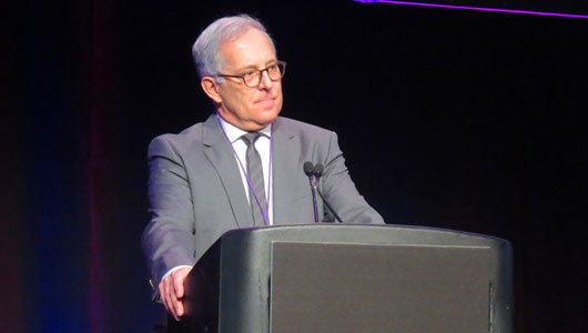 François Raffi, del Hospital Universitario de Nantes (Francia), en su presentación en la CROI 2014. Foto: Liz Highleyman, hivandhepatitis.com. 